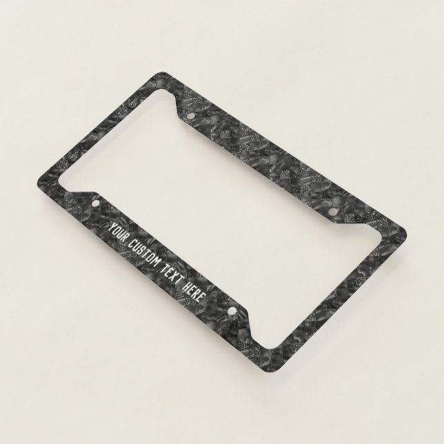 Custom Modern Luxury Black Faux Glitter Pattern License Plate Frame (3/4)