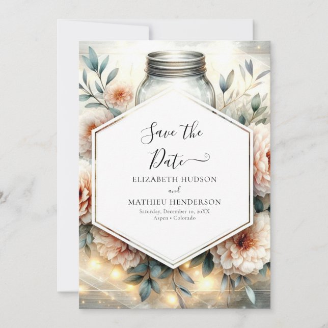  Custom Modern Mason Jar Wedding  Save The Date (Front)