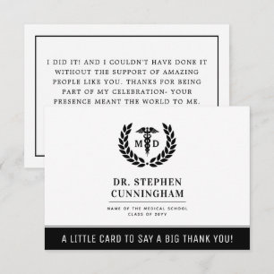 Custom Modern MD Doctor of Medicine Graduation Thank You Card