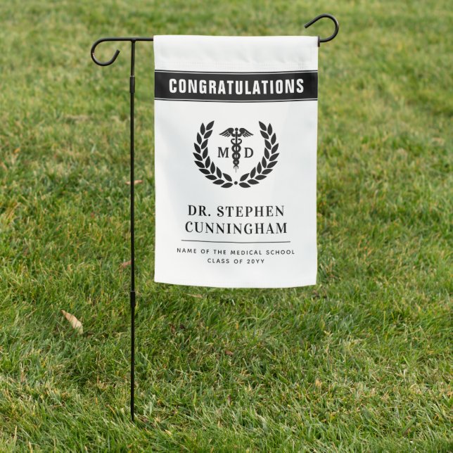 Custom Modern MD Medical School Graduation Garden Flag (In SItu)