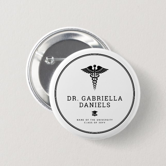 Custom Modern Medical School Doctor Graduation Button (Front & Back)