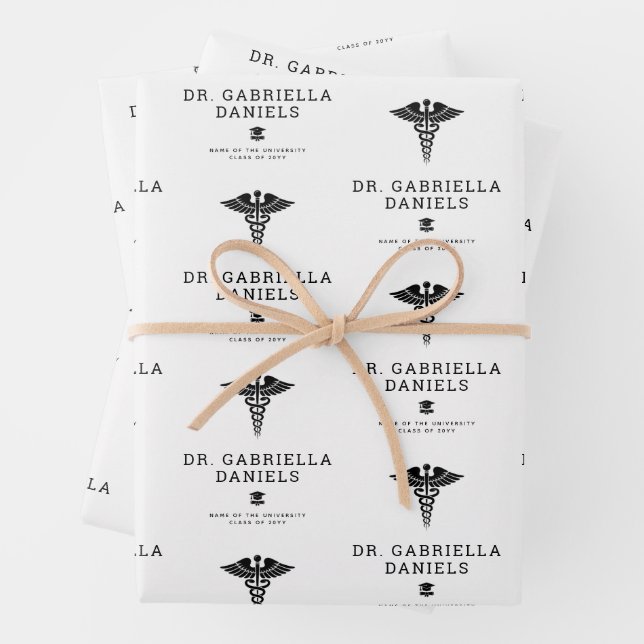 Custom Modern Medical School Doctor Graduation Wrapping Paper Sheets (In situ)