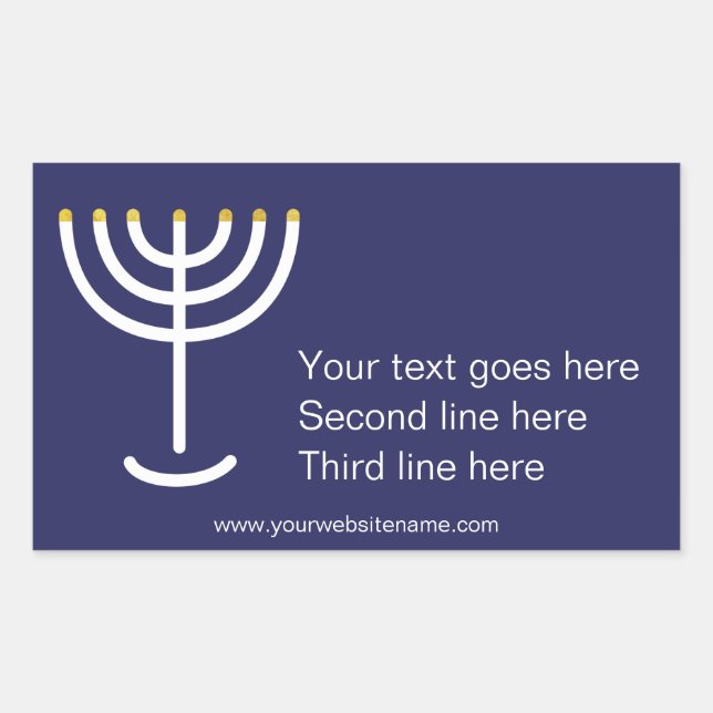 Custom Modern Menorah White Navy Gold Graphic Rectangular Sticker (Front)