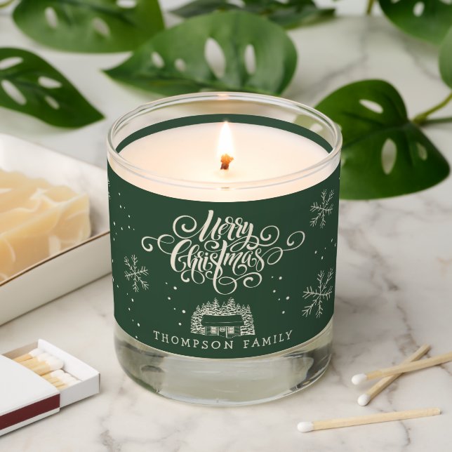 Custom Modern Merry Christmas Script Typography Scented Candle (Lit)