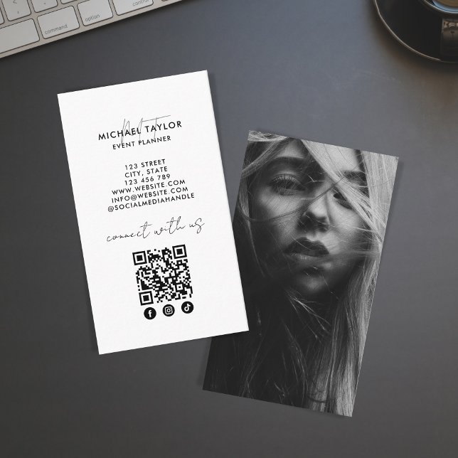 Custom Modern Minimal Social Media QR Code Photo Business Card (Creator Uploaded)