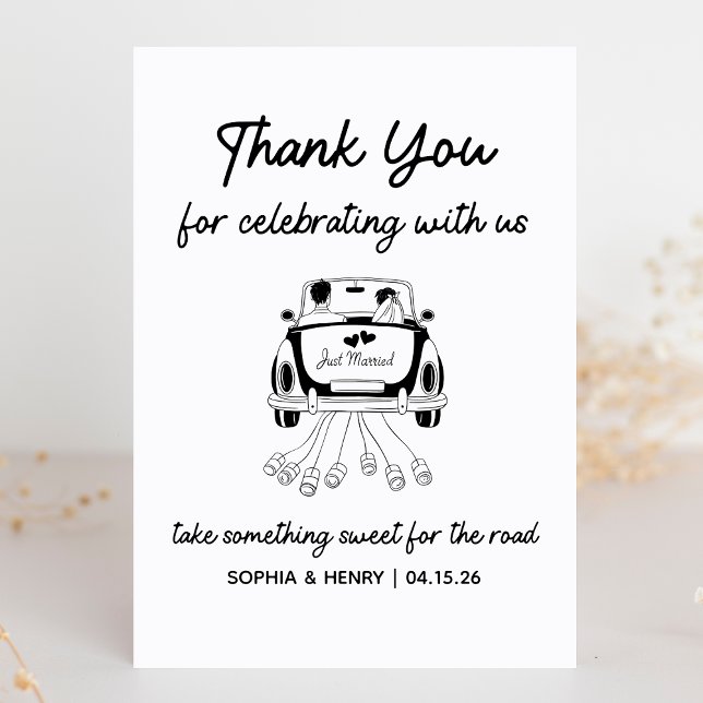 Custom Modern Minimal Thank You Wedding Favor Sign (Add a playful touch to your favor table with this fun "Take something sweet for the road" sign!)