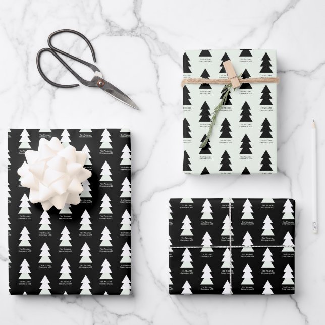 Custom Modern Minimalist Black and White Christmas Wrapping Paper Sheets (Front)