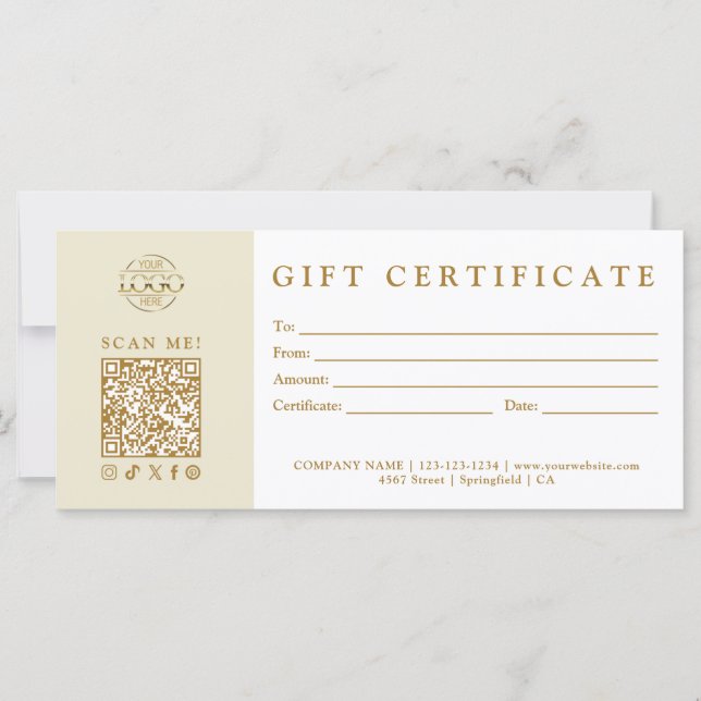 Custom Modern Minimalist Business Gift Certificate (Front)