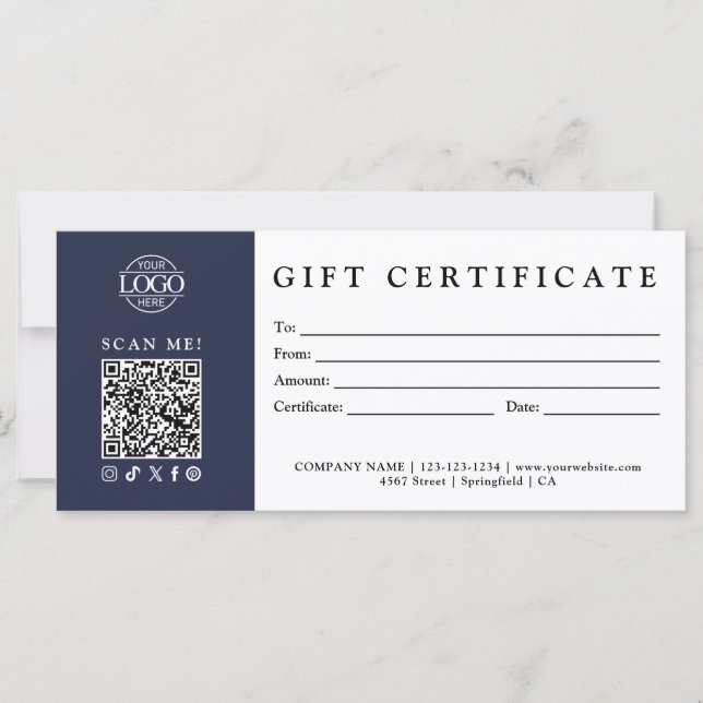 Custom Modern Minimalist Business Gift Certificate (Front)