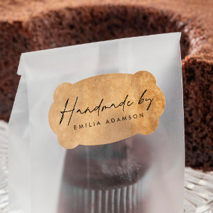 Custom Modern Minimalist Calligraphy "Handmade by" Rubber Stamp