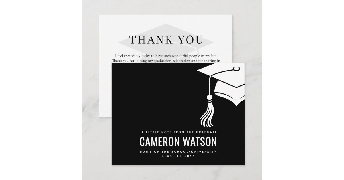 Custom Modern Minimalist Hat and Tassel Graduation Thank You Card | Zazzle