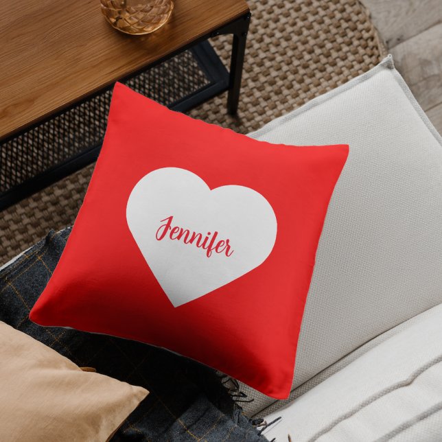 Custom Modern Minimalist Heart Red Valentine  Throw Pillow (Creator Uploaded)