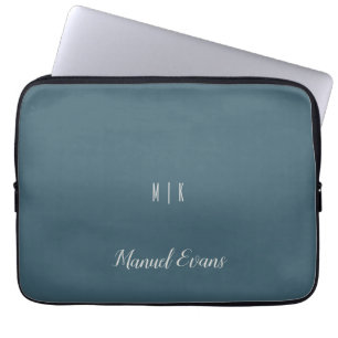 Custom Modern Minimalist Monogram Blue White  Laptop Sleeve