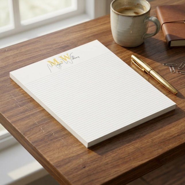 Custom Modern Minimalist Monogram Script Name Notepad (personalized script name memo pad, minimalist lined fridge note, custom simple lined desk pad)