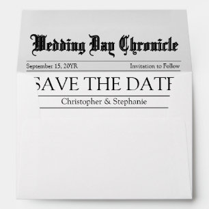 Custom Modern Minimalist Newspaper Save the Date Envelope