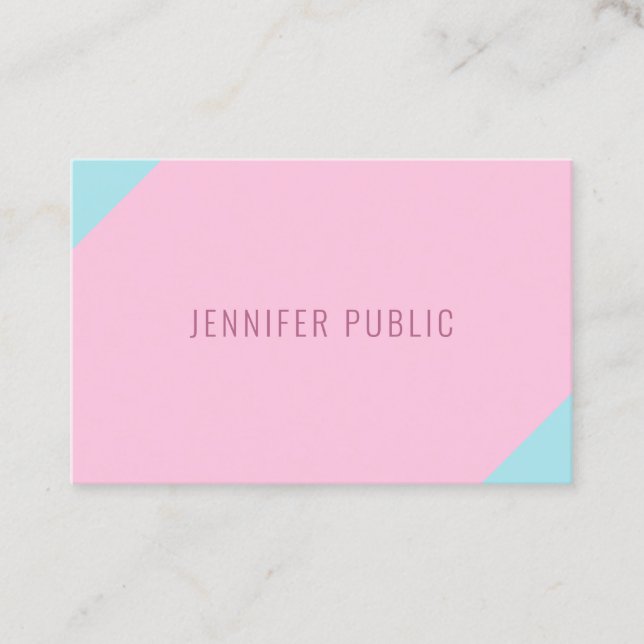 Custom Modern Minimalist Pink And Blue Template Business Card (Front)