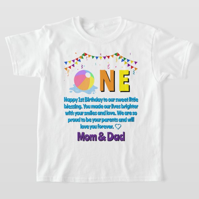 Custom Modern Minimalist Pool Party First Birthday T-Shirt (Laydown)