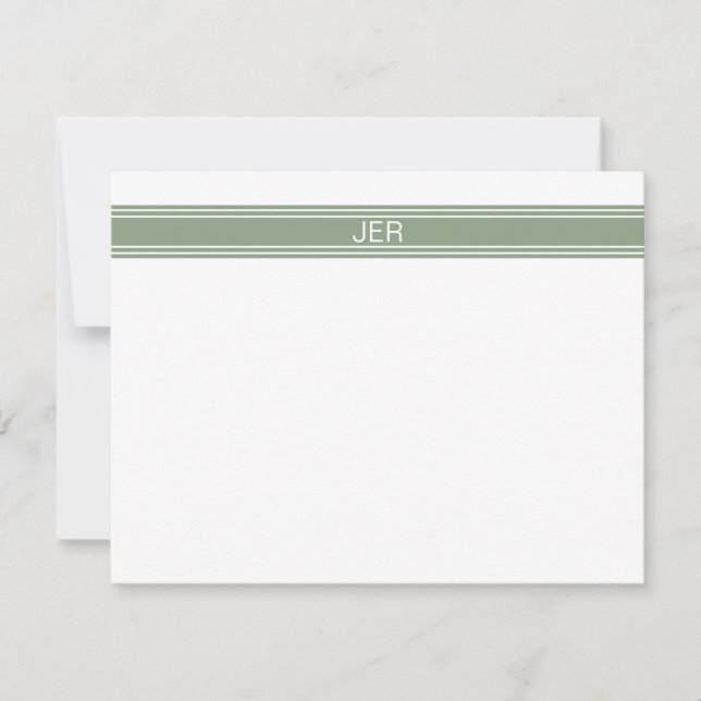 Custom Modern Minimalist Sage Green Monogram Note Card (Front)