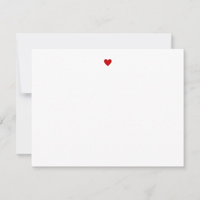 Custom Modern Minimalist Simple Red Heart Note Card (Front)