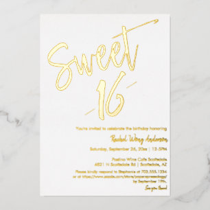 Custom Modern Minimalist Sweet 16 Birthday Gold Foil Invitation