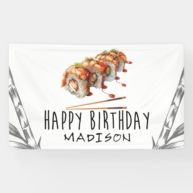 Custom Modern Minimalistic Sushi Adult Birthday Banner (Horizontal)