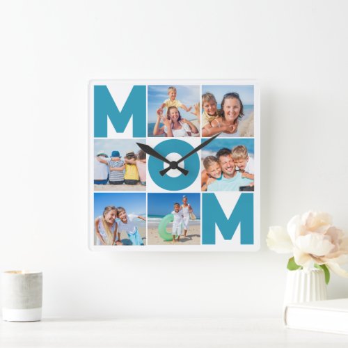 Custom Modern Mom 6 Photo Collage Square Wall Clock