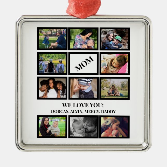 Custom Modern Mom Mothers Day 11 Photo Collage  Metal Ornament (Front)