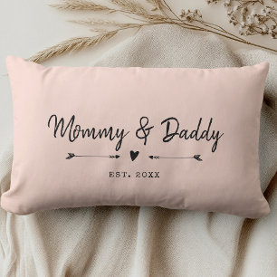 Custom Modern Mommy & Daddy New Parents Blush Pink Lumbar Pillow