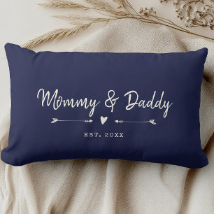 Custom Modern Mommy & Daddy New Parents Dark Navy Lumbar Pillow