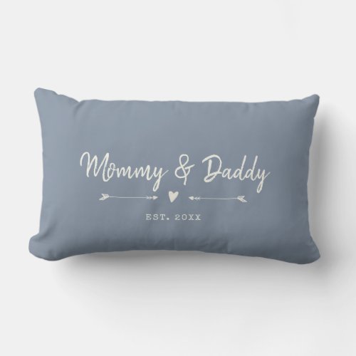 Custom Modern Mommy  Daddy New Parents Dusty Blue Lumbar Pillow