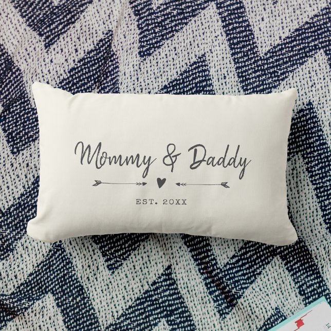 Custom Modern Mommy & Daddy New Parents Gift Lumbar Pillow (Creator Uploaded)