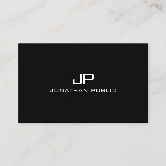 Custom Modern Monogram Black White Template Business Card (Front)
