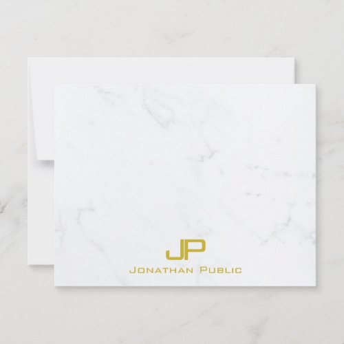 Custom Modern Monogram Gold White Marble Simple Note Card