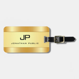 Custom Modern Monogram Name Gold Look Glamour Luggage Tag