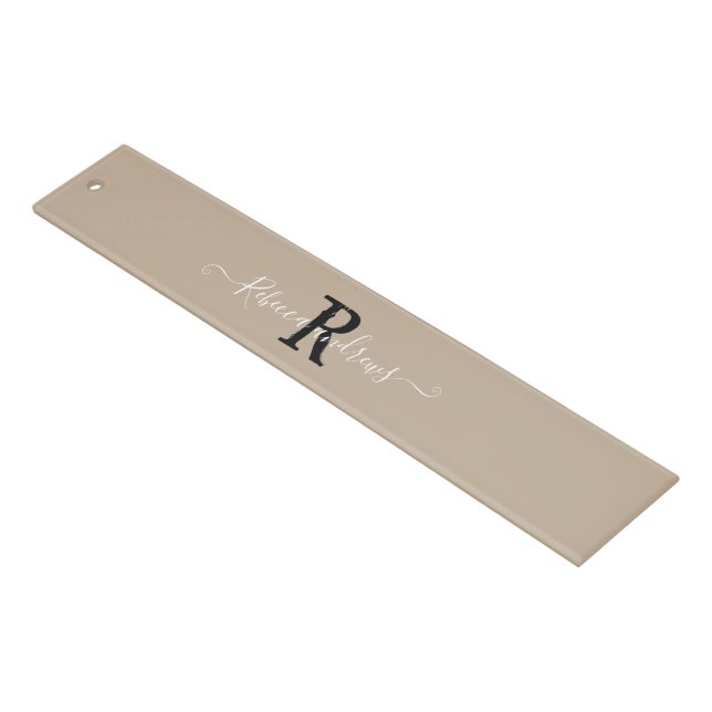 Custom Modern Monogram Script Initial Name Taupe  Ruler (Angled)