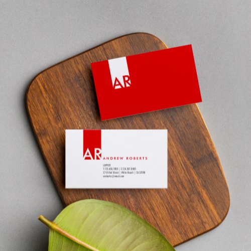 Monogram White Red Clean Business Card