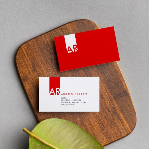 Customizable Monogram White Red Clean Business Card