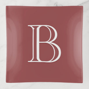 Custom Modern Monogrammed Initial Letter Red Trinket Tray