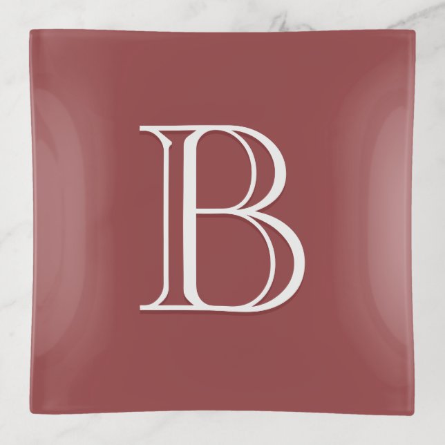 Custom Modern Monogrammed Initial Letter Red Trinket Tray (Front)