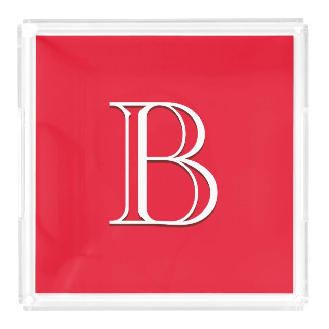 Custom Modern Monogrammed Initial Letter Red White Acrylic Tray (Large)