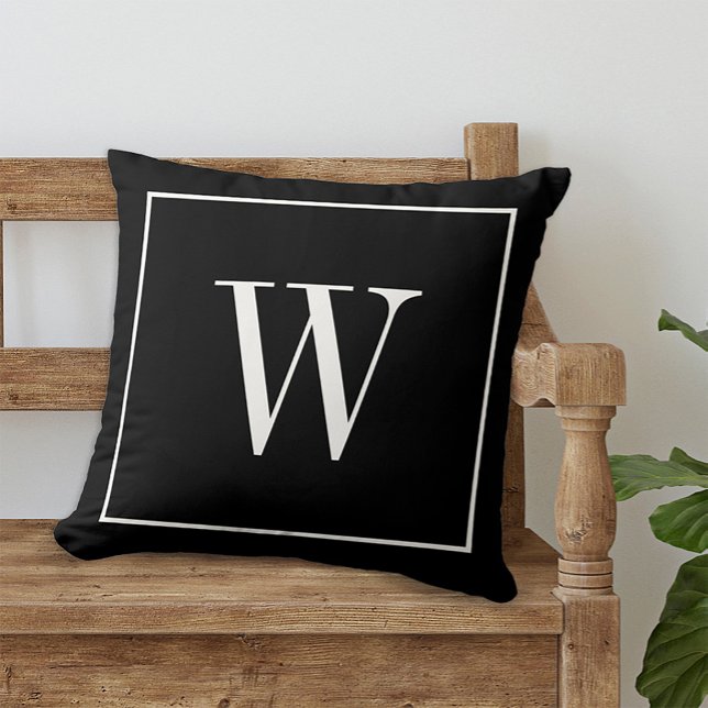 Custom Modern Monogrammed Letter Black & White Throw Pillow (Creator Uploaded)