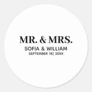 Custom Modern Mr And Mrs Wedding Classic Round Sticker
