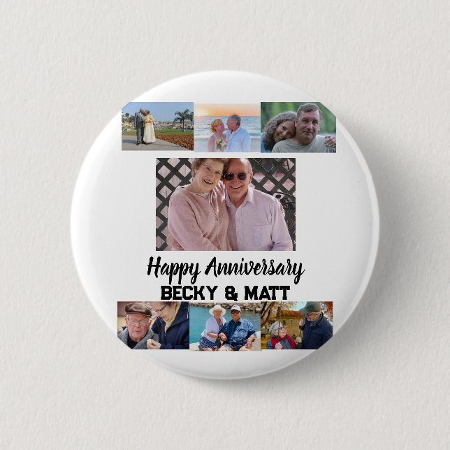 Custom Modern Name 7 Photo Anniversary   Button (Front)