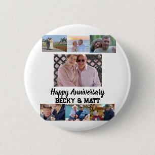 Custom Modern Name 7 Photo Anniversary   Button