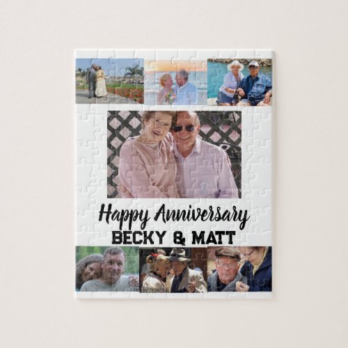 Custom Modern Name 7 Photo Collage Anniversary  Jigsaw Puzzle