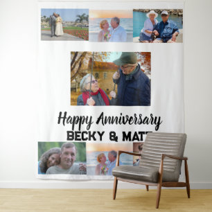 Custom Modern Name 7 Photo Collage Anniversary    Tapestry