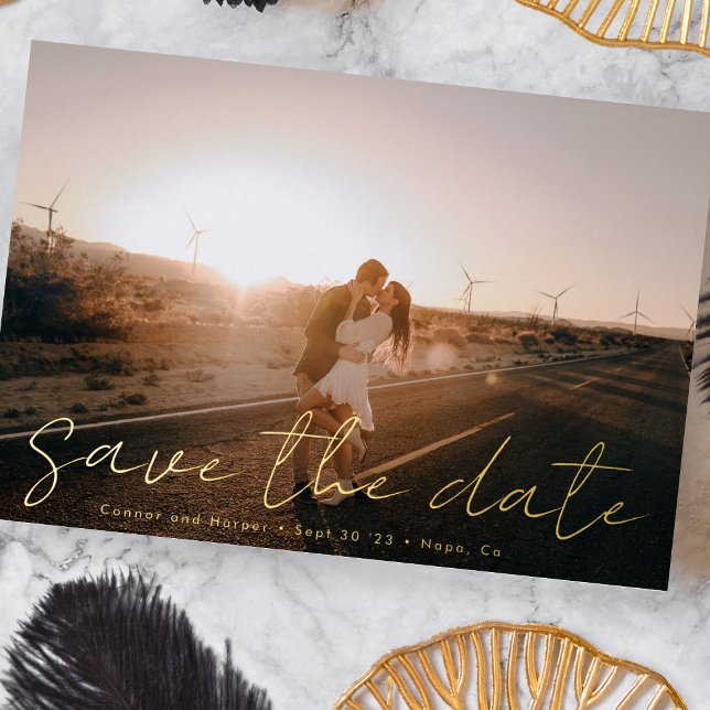 Custom Modern Names Photo Gold Save The Date Foil  Foil Invitation (Creator Uploaded)