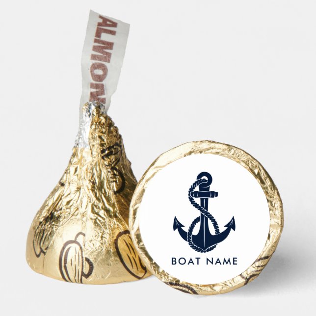Custom Modern Nautical Boat Name Navy Blue Anchor Hershey®'s Kisses® (Front)