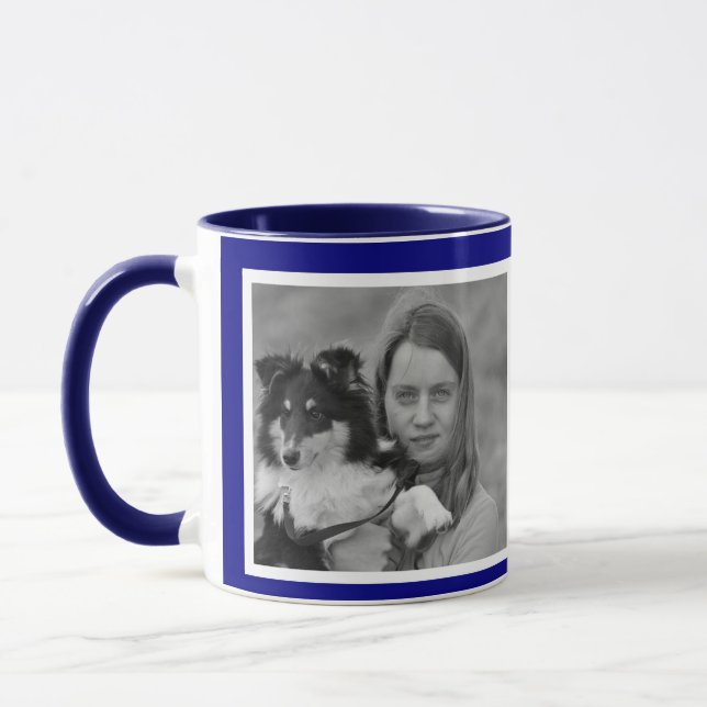 Custom Modern Navy blue  2 photo collage Mug (Left)