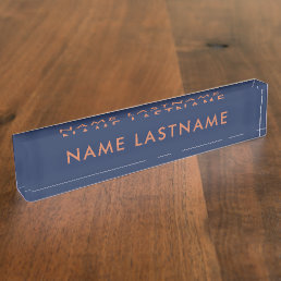Custom Modern Navy Blue Brown Simple Minimalist Desk Name Plate